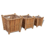Vidaxl 3 St Planters Bamboo surélevé avec doublure en nylon