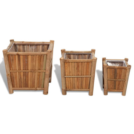 Vidaxl 3 St Planters Bamboo surélevé avec doublure en nylon