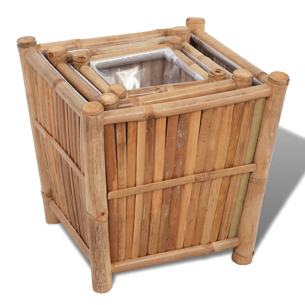 Vidaxl 3 St Planters Bamboo surélevé avec doublure en nylon