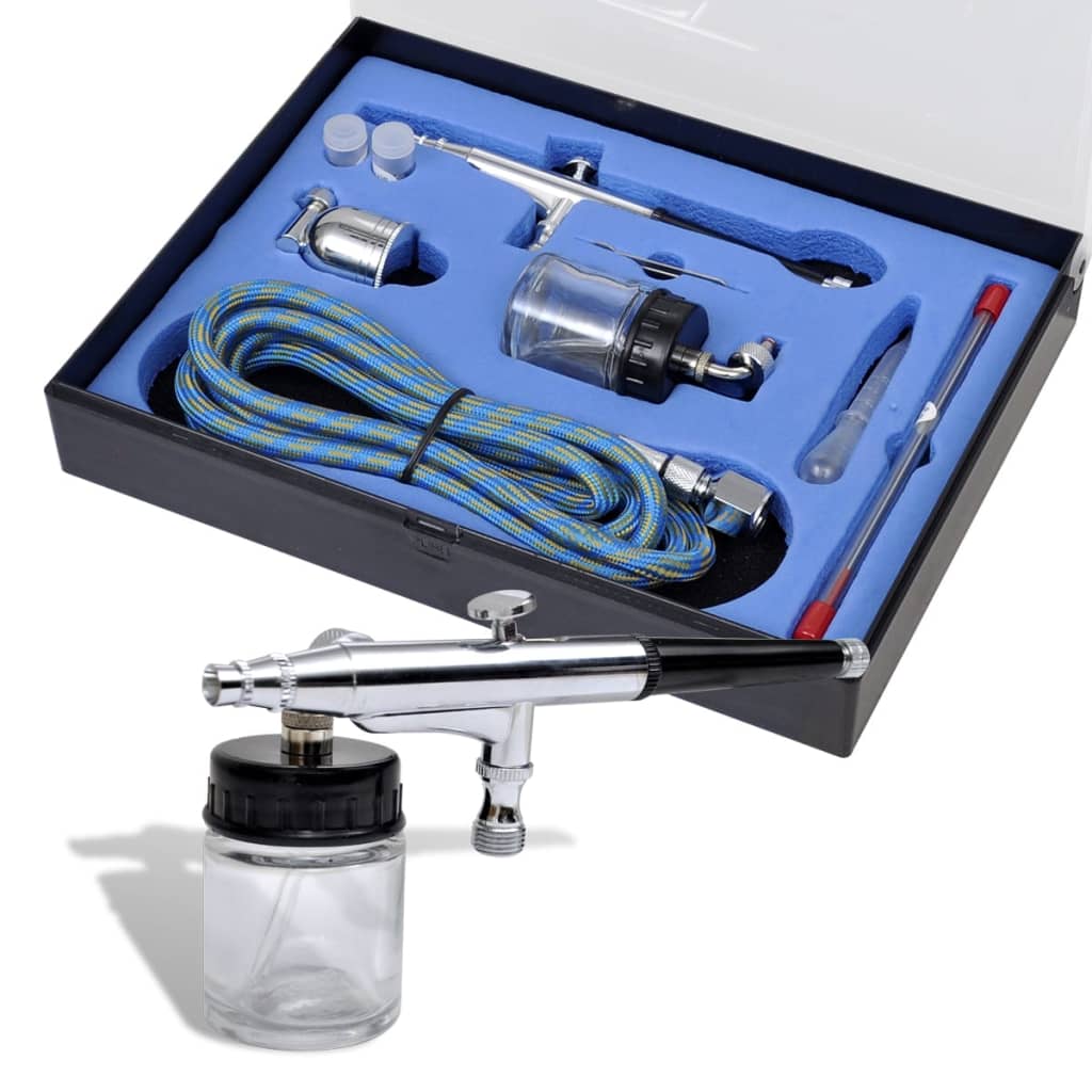 Vidaxl Airbrush Set med glass kopp 0,2 0,3 0,5 mm munnstykker