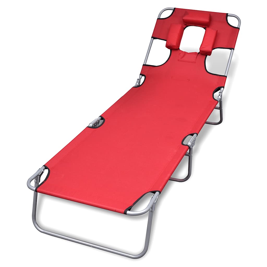 Vidaxl ligbed inklapbaar met hoofdkussen gepoedercoat staal rood