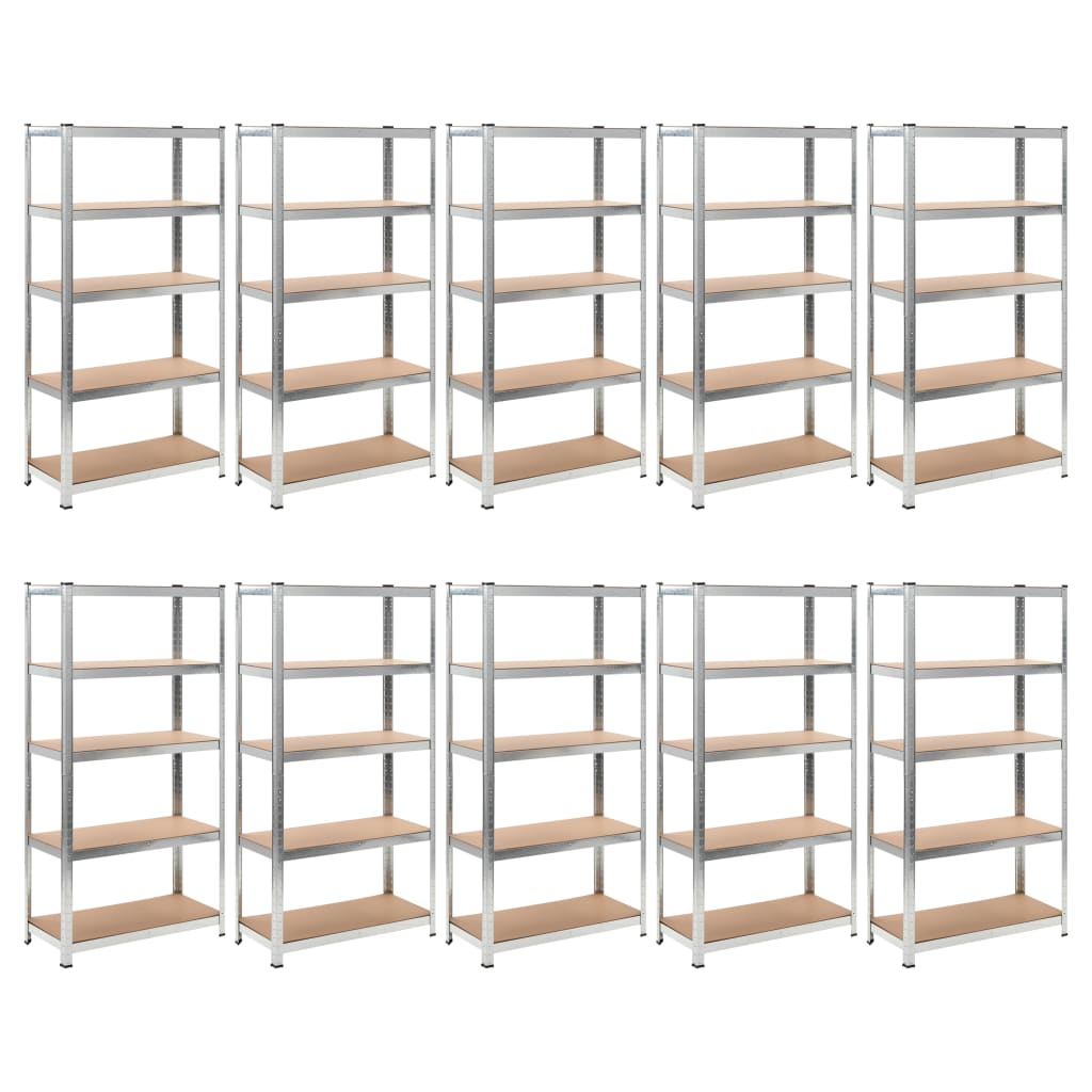 Vidaxl Storage Rack de 5 capas de acero y plateado de madera procesada