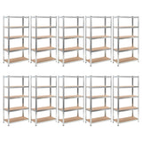 Vidaxl Storage Rack de 5 capas de acero y plateado de madera procesada