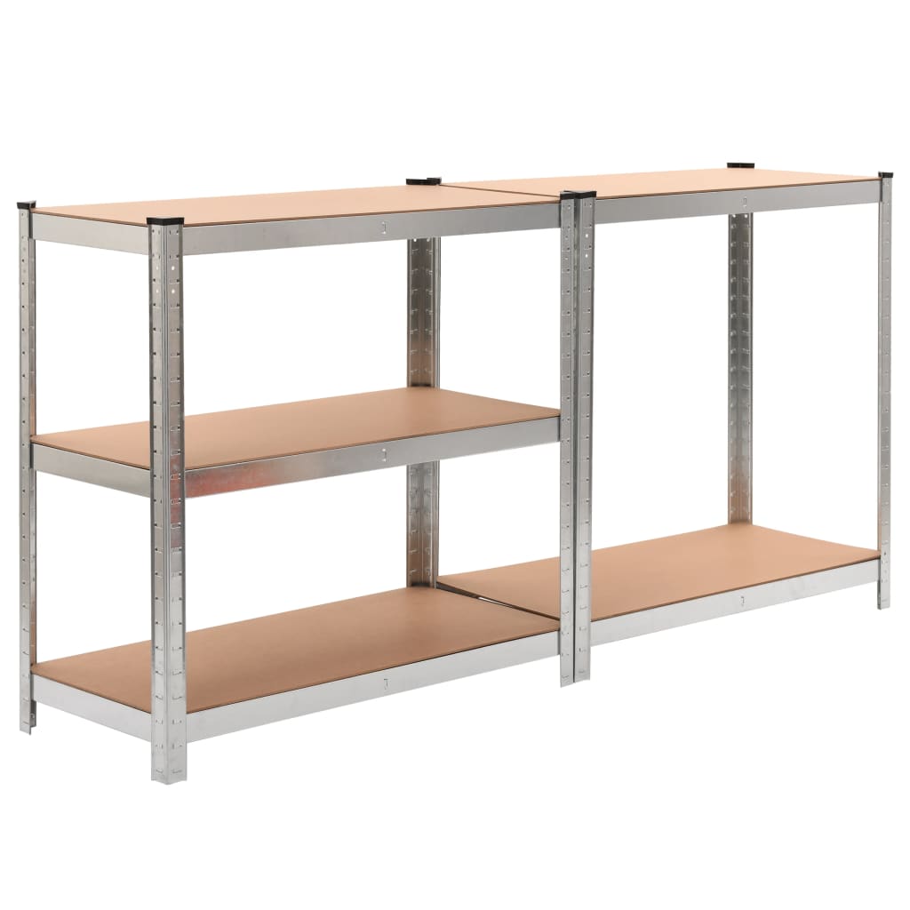 Vidaxl Späichere Rack 5-Schichten 2 St Stol a verschafft Holz Sëlwer faarweg