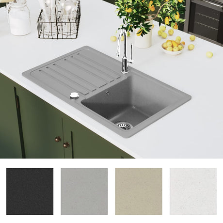 Vidaxl puits de granit récipient unique avec drain gris réversible