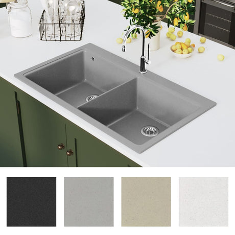 Structure de l'évier vidaxl Granite double bol gris
