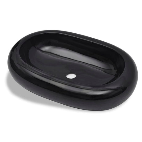 Vidaxl Washbasin, céramique, ovale, noir