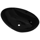 Vidaxl lavabo avec trop-plein, céramique, ovale, noir