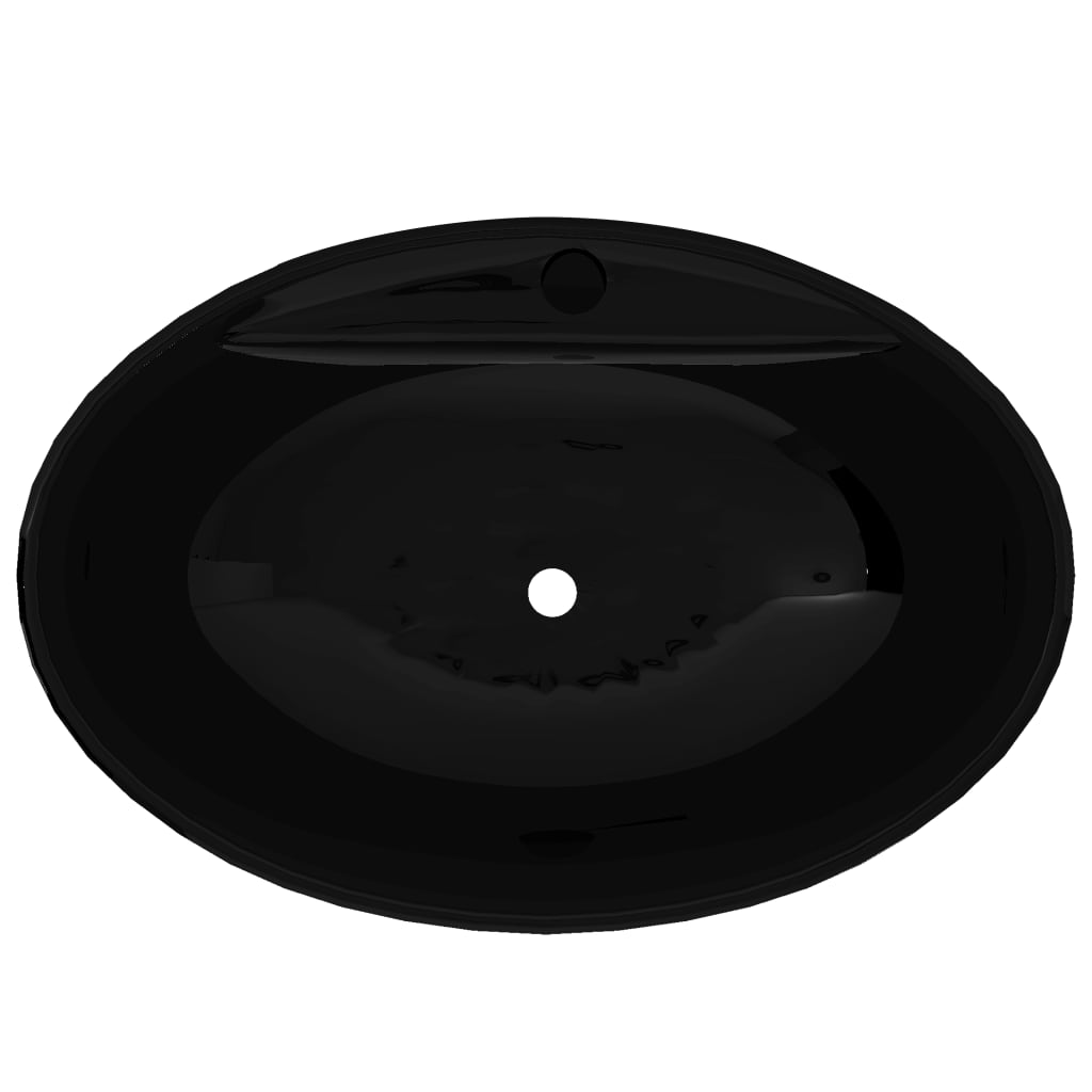 Vidaxl lavabo avec trop-plein, céramique, ovale, noir