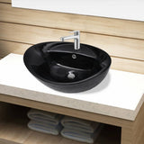 Vidaxl lavabo avec trop-plein, céramique, ovale, noir