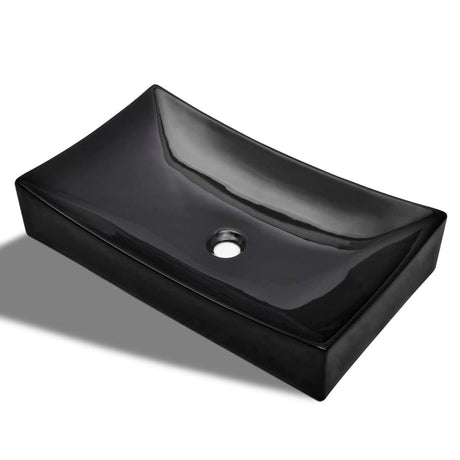 Évier vidaxl, céramique, rectangulaire, noir