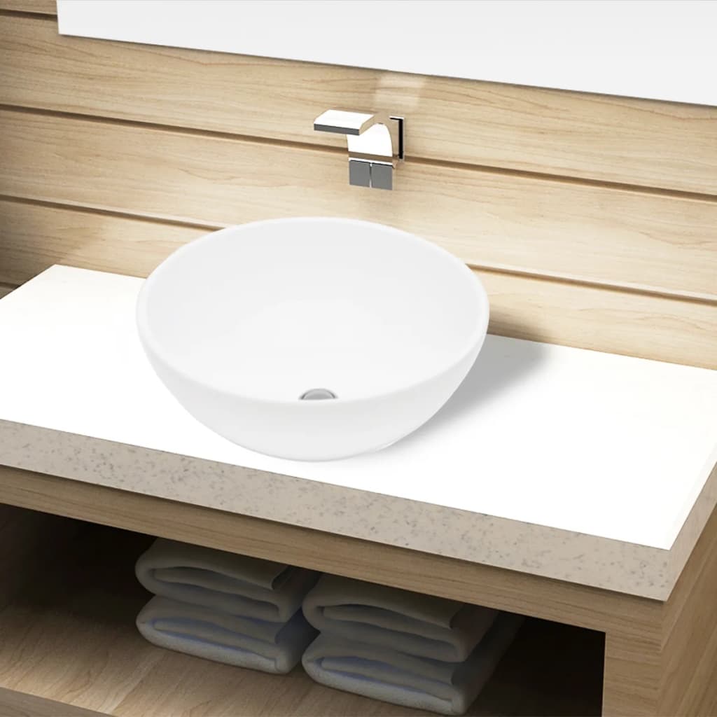 Vidaxl Washbasin Round Ceramic White