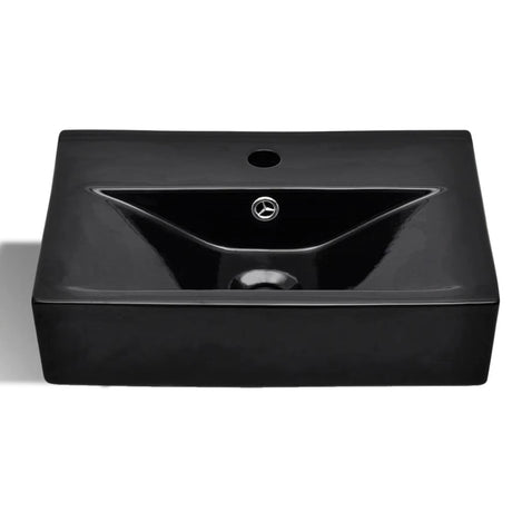 Vidaxl Washingin avec trou du robinet et atterrissage en céramique rectangulaire noire