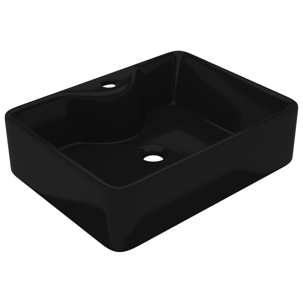 Vidaxl Washbasin med kranhull svart firkantet keramikk