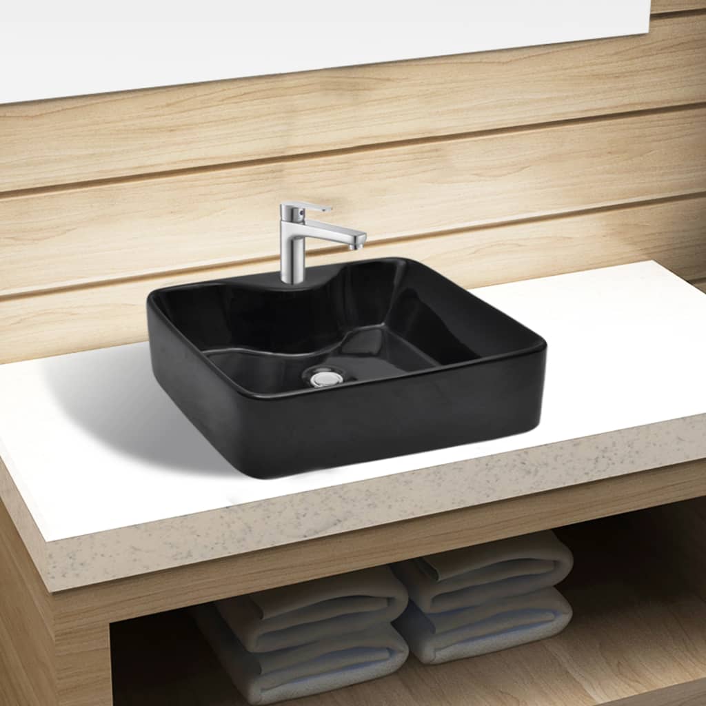 Vidaxl Washbasin mat Canne Lach Black Square Ceramic