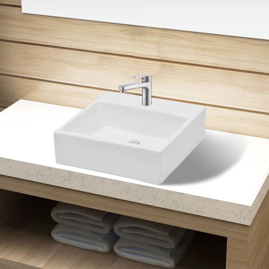 Vidaxl Washbasin z otworem dźwigu kwadratowy ceramiczny biały