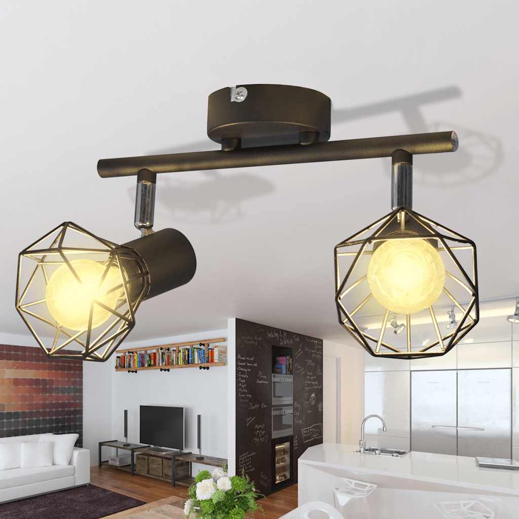 Vidaxl plafond avec 2 LEDS style industriel noir