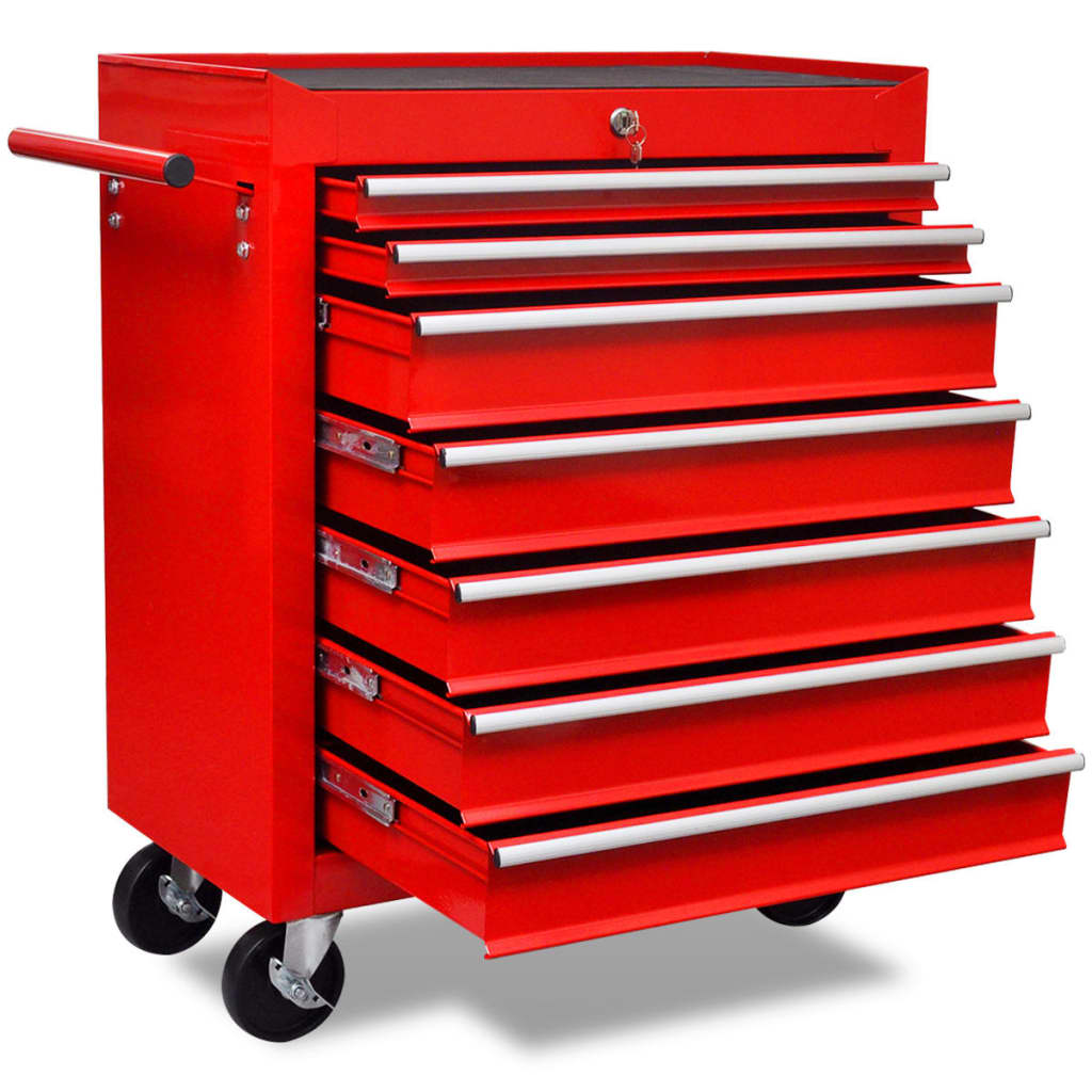 Vidaxl tool trolley 7 drawers red