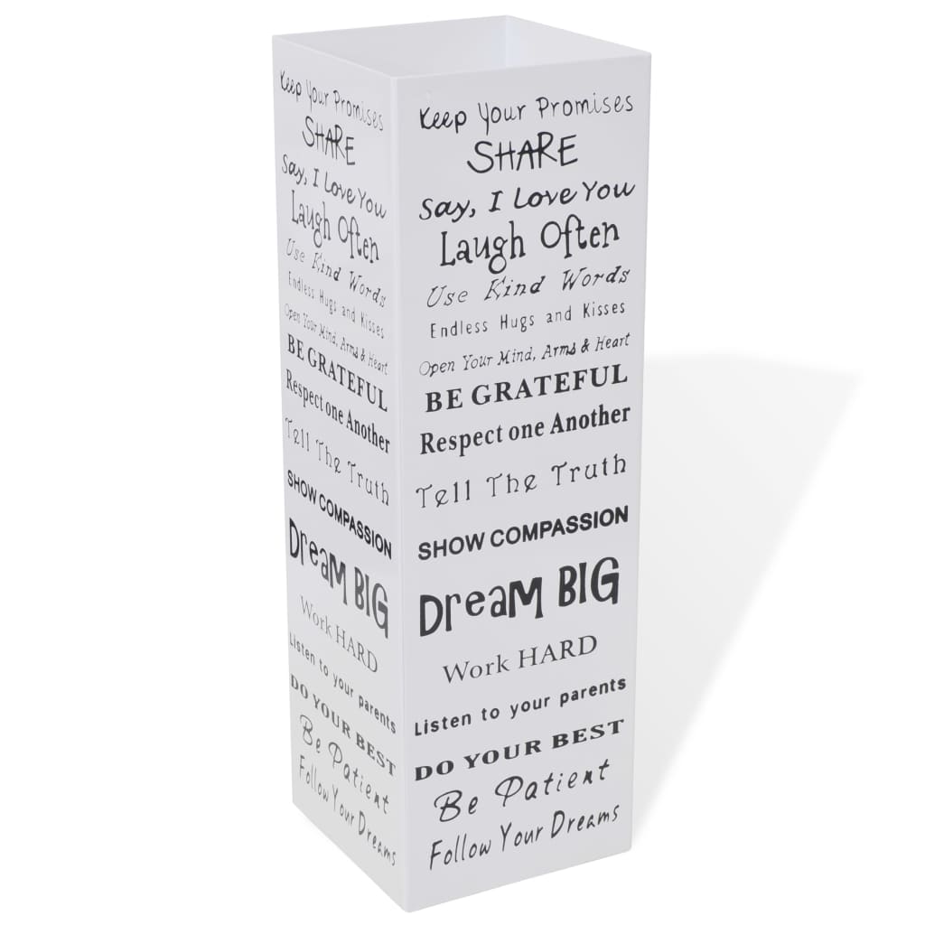 Parapluie Vidaxl et porte-bâton de marche carré blanc + text acier 48,5 cm