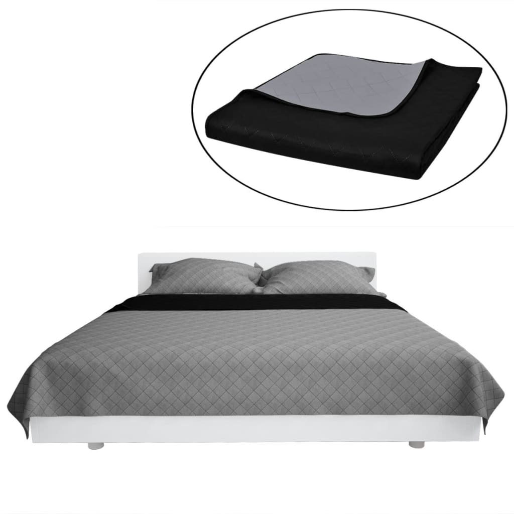 VIDAXL BEDSPREAD DOUBLE SEITE 220X240 CM Schwarz grau