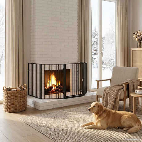Vidaxl Fireplace Fence Steel Black