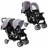 Vidaxl Pram double acier gris et noir