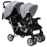 Vidaxl Pram double acier gris et noir