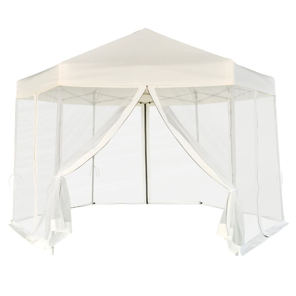 Vidaxl PartyTent pop-up sekskantet med 6 sidevegger 3,6x3,1 m krem ​​hvit