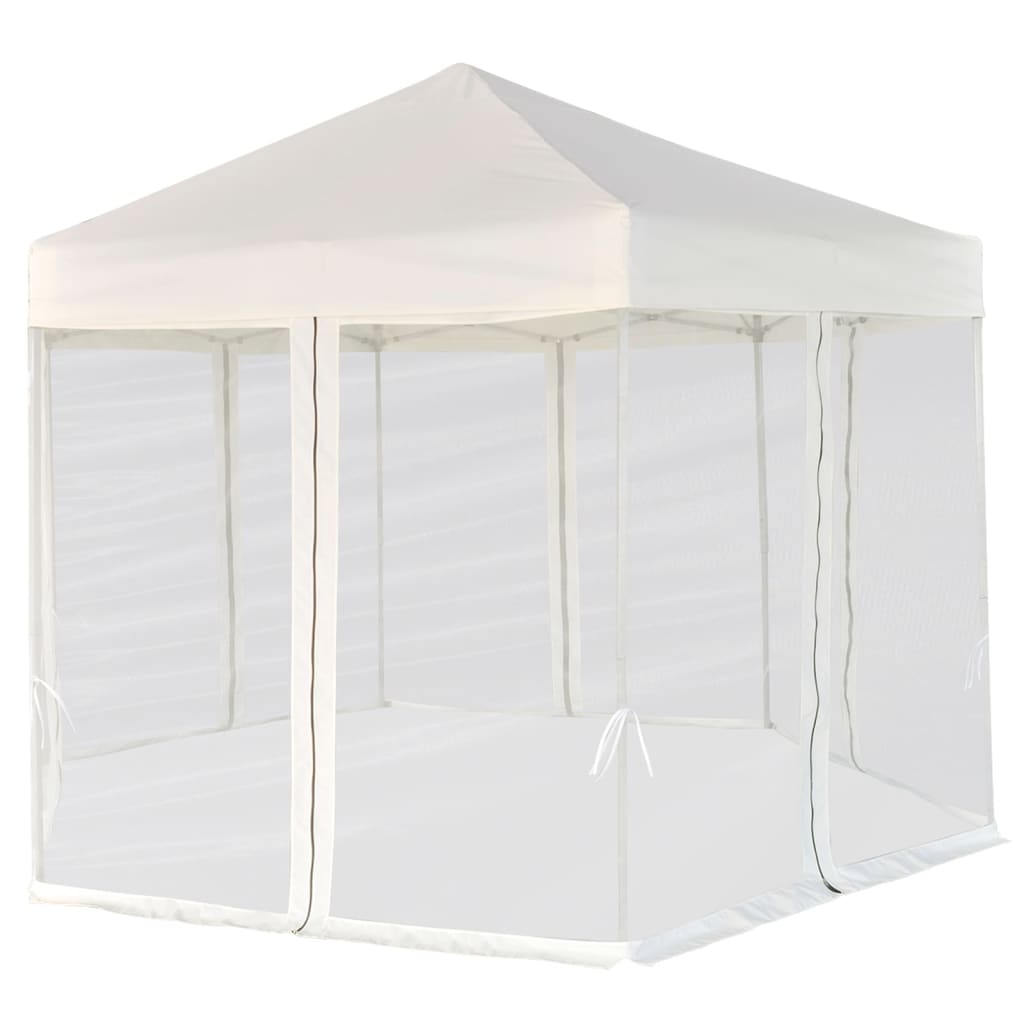 Vidaxl PartyTent pop-up sekskantet med 6 sidevegger 3,6x3,1 m krem ​​hvit