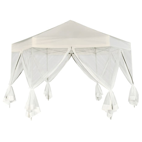Vidaxl fête pop-up hexagonale avec 6 murs latéraux 3,6x3,1 m crème blanche