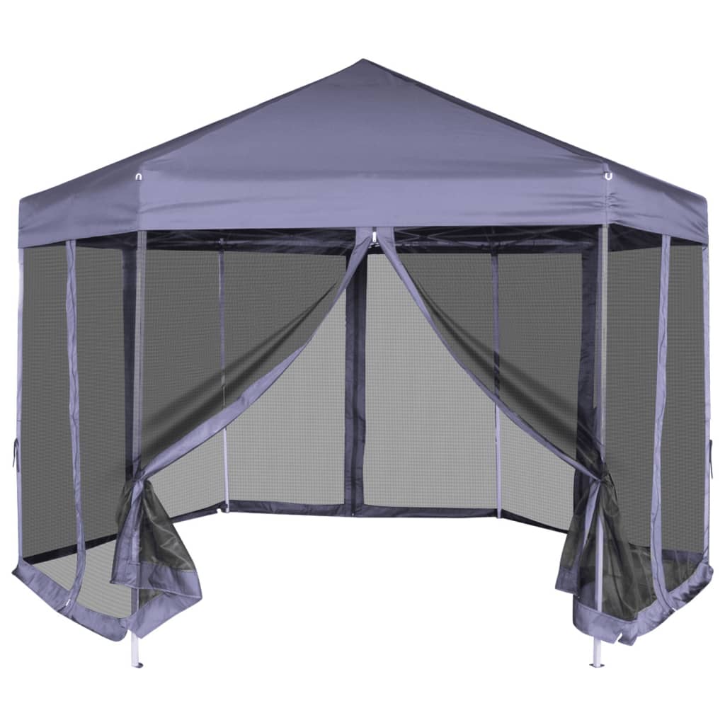 Tente de fête vidaxl avec des murs latéraux pop-up hexagonal 3,6x3,1 m bleu foncé