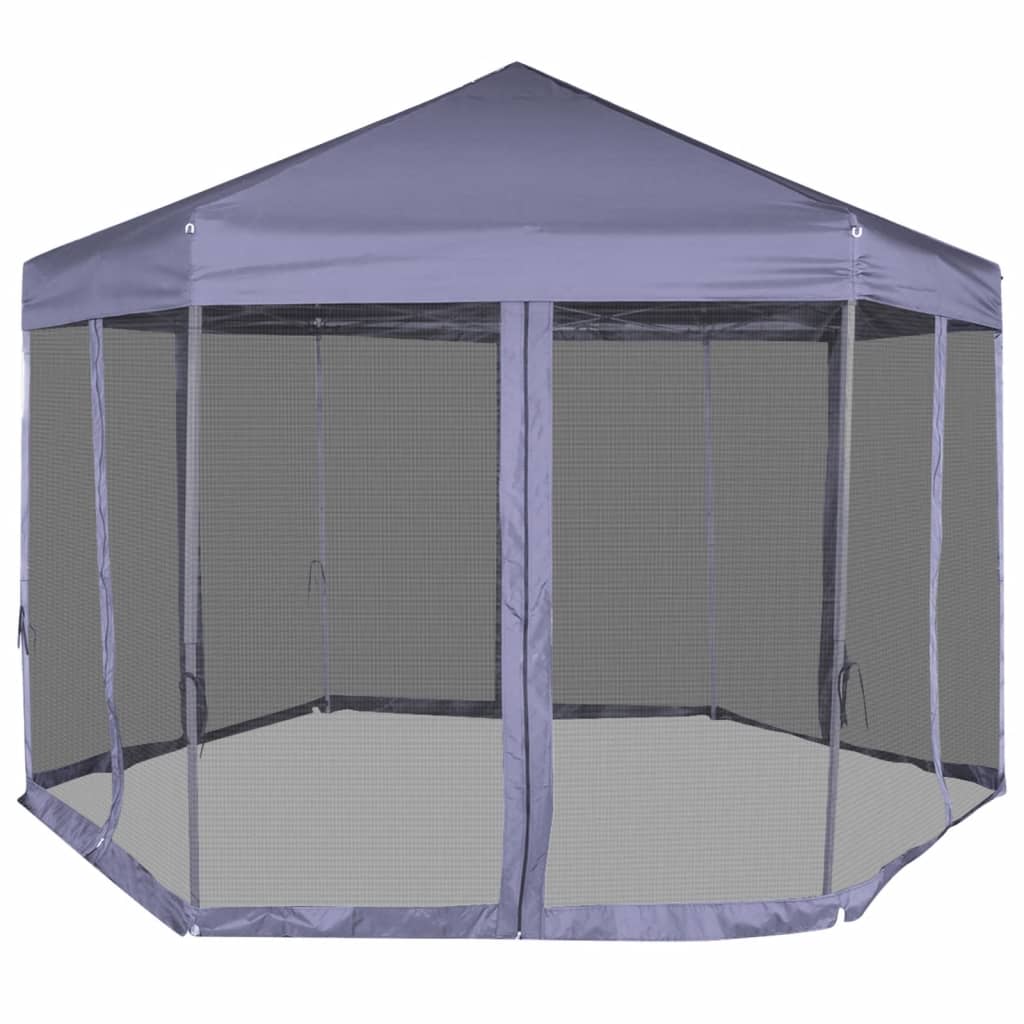 Tente de fête vidaxl avec des murs latéraux pop-up hexagonal 3,6x3,1 m bleu foncé