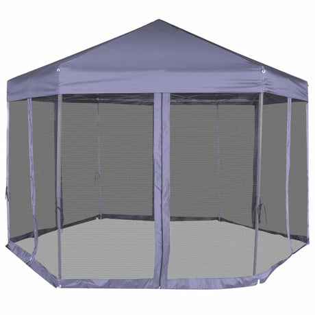 Tente de fête vidaxl avec des murs latéraux pop-up hexagonal 3,6x3,1 m bleu foncé
