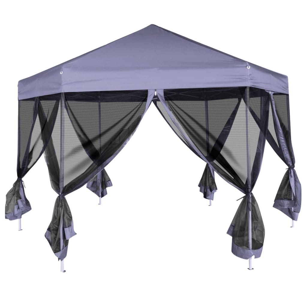 Tente de fête vidaxl avec des murs latéraux pop-up hexagonal 3,6x3,1 m bleu foncé