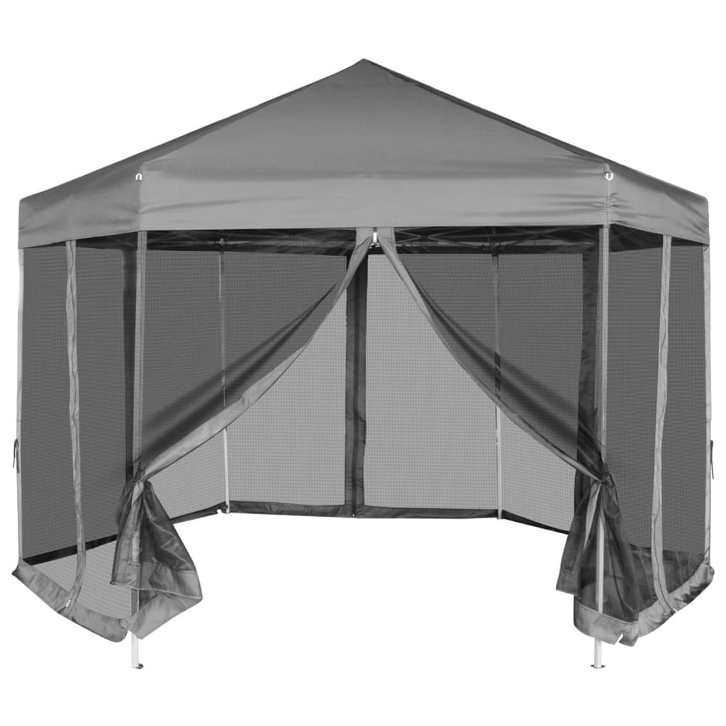 Vidaxl partyTent pop-up sekskantet med 6 sidevegger 3,6x3,1 m grå