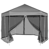 Vidaxl partyTent pop-up sekskantet med 6 sidevegger 3,6x3,1 m grå