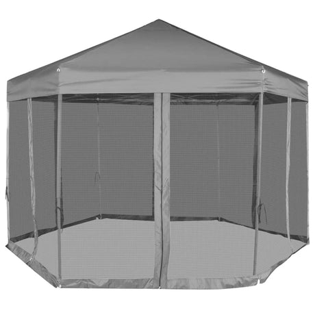 Vidaxl PartyTent pop-up hexagonal avec 6 murs latéraux 3,6x3,1 m gris