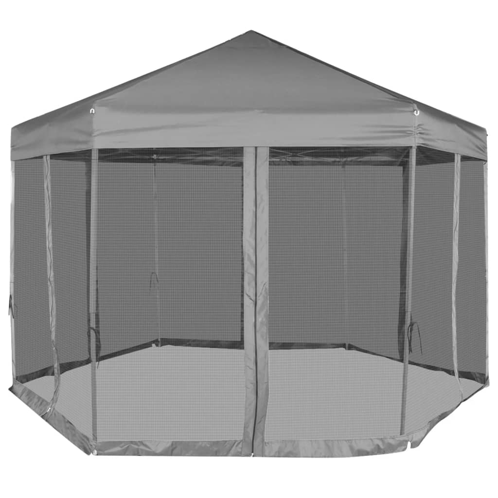 Vidaxl partyTent pop-up sekskantet med 6 sidevegger 3,6x3,1 m grå