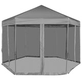 Vidaxl partyTent pop-up sekskantet med 6 sidevegger 3,6x3,1 m grå