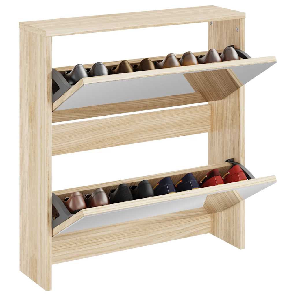 Armoire à chaussures Vidaxl Two -yer avec miroir 63x17x67 cm chêne