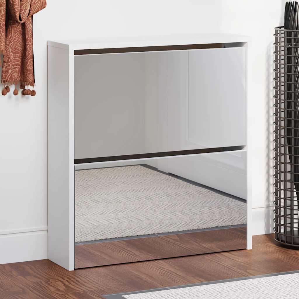 Armoire à chaussures Vidaxl à deux couches avec miroir 63x17x67 cm blanc