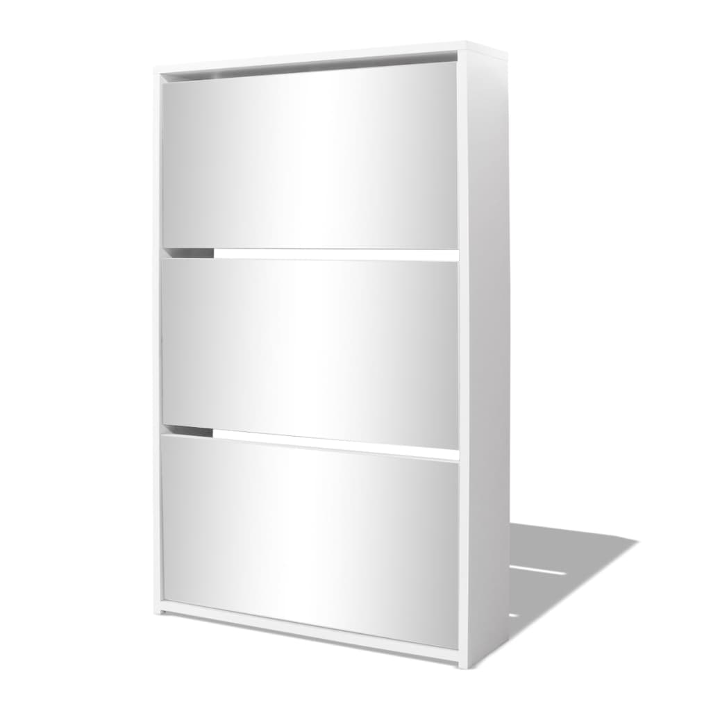 VidaXL Shoe cabinet Three layer with mirror 63x17x102.5 cm white