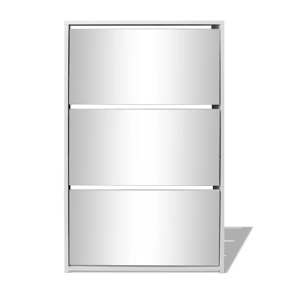 VidaXL Shoe cabinet Three layer with mirror 63x17x102.5 cm white