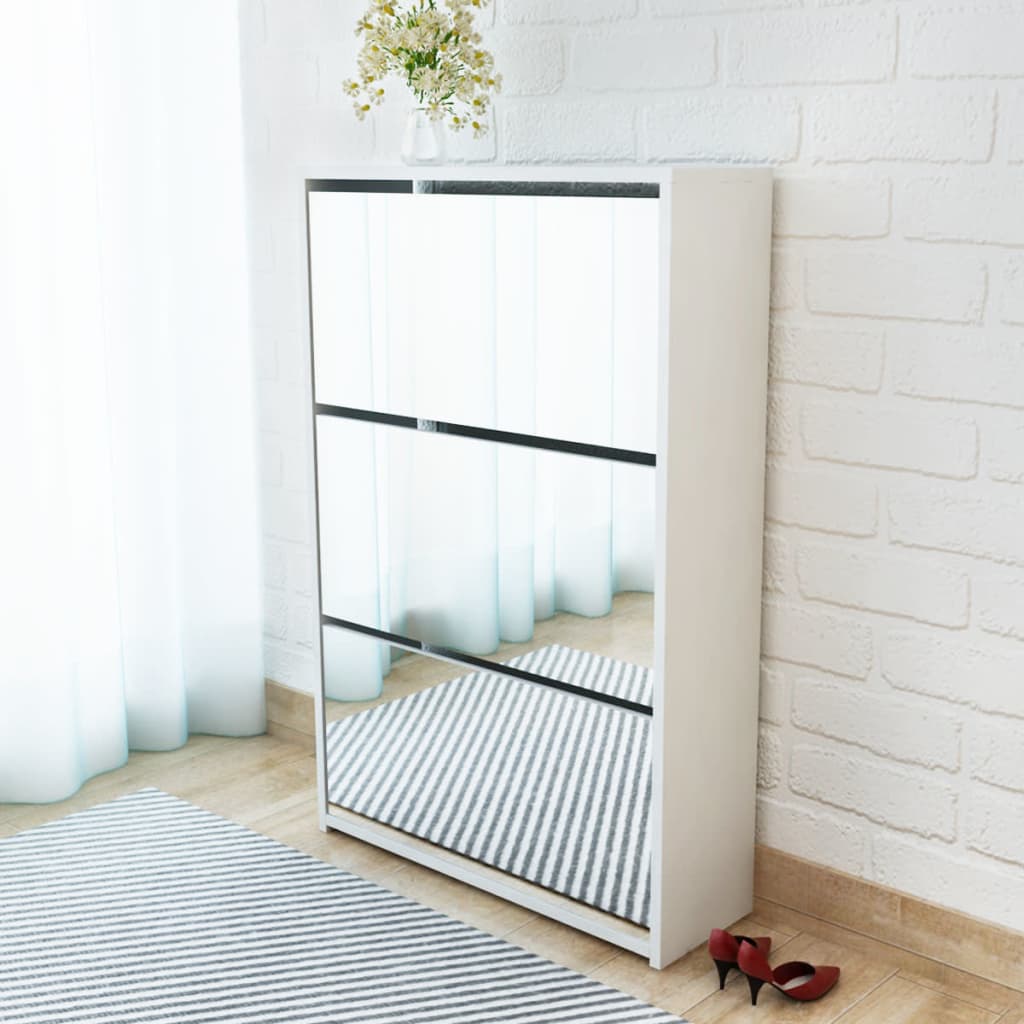 VidaXL Shoe cabinet Three layer with mirror 63x17x102.5 cm white