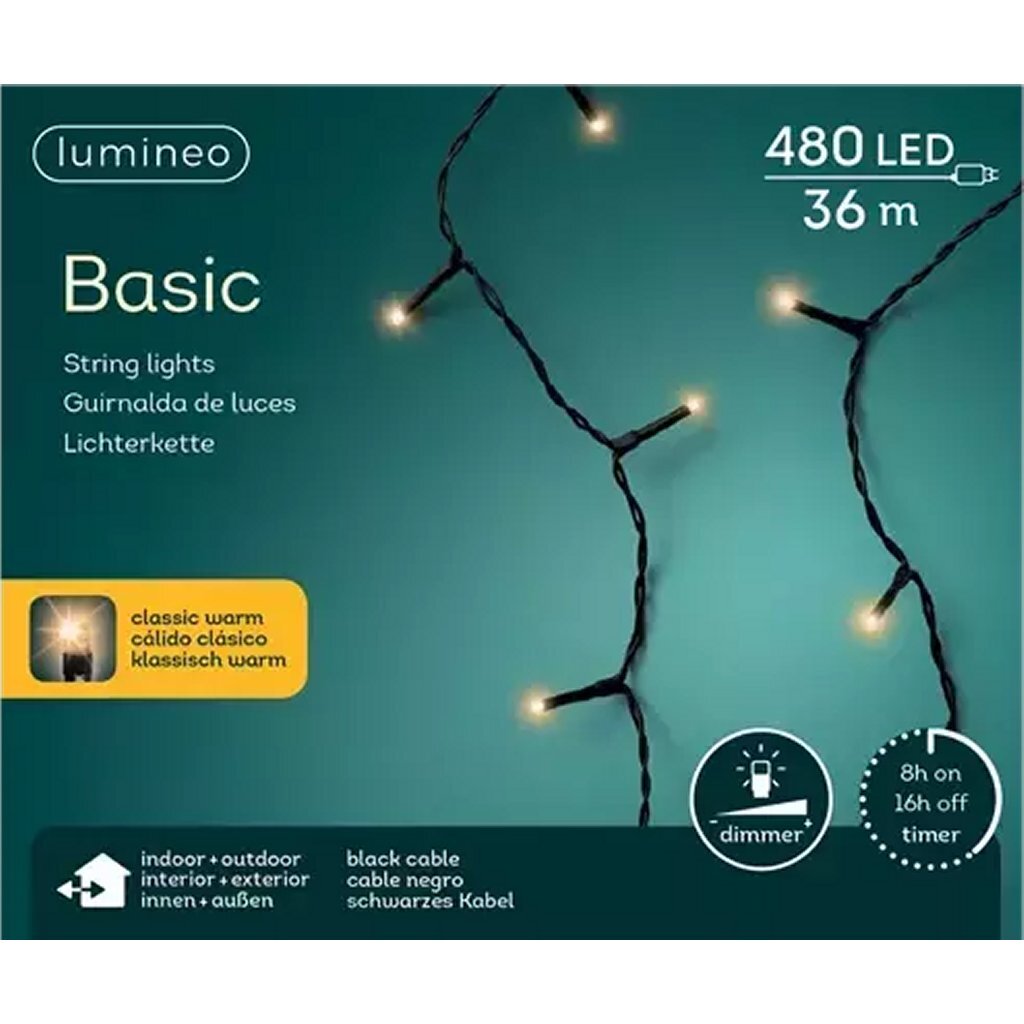 Guirlandes de Noël Lumineo basic LED 36m noir IP44 classique chaud