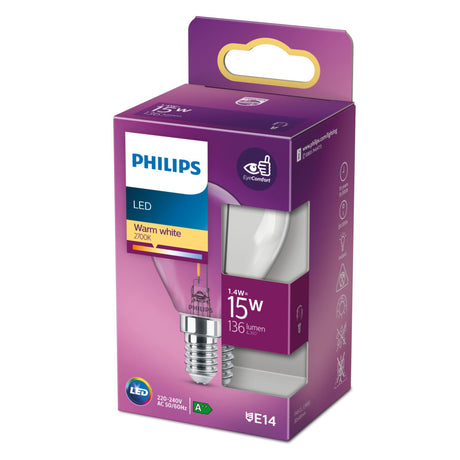Lampe boule LED Philips transparente - 15 W - E14 - lumière blanc chaud