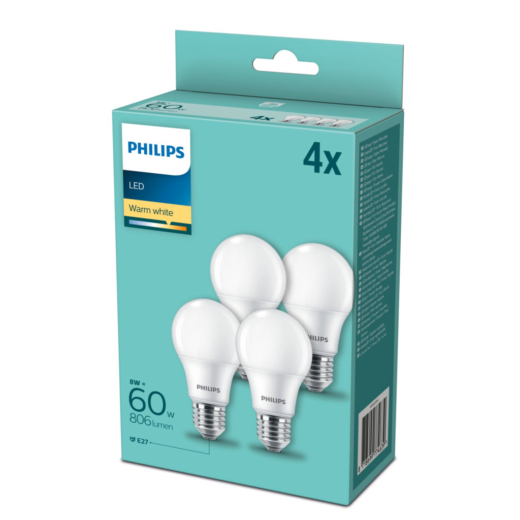 Philips LED -lampa 60W E27 Varma vita 4 stycken