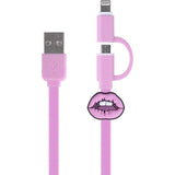 Kangaro k-58191006 dresz câble de chargement micro-USB 2 en 1 + broches lèvres rose