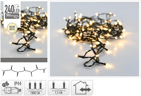 Éclairage extérieur LED de Noël sans feu, 240 LED blanc chaud, lumière de 0,5 cm, 7,5 cm entre les lumières, IP44 | 2 pièces