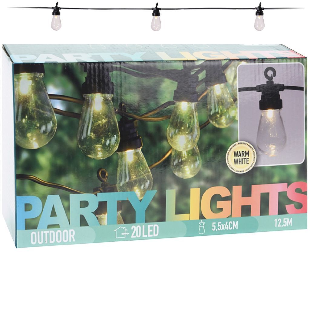 Éclairage de fête extérieure de base 12,5 m 20 lampes LED blanc chaud blanc
